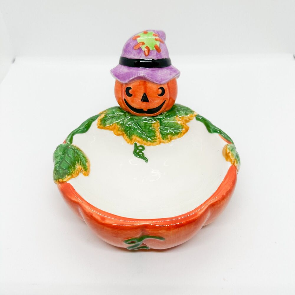 Vintage Jay Imports Ceramic Candy Dish Halloween Pumpkin